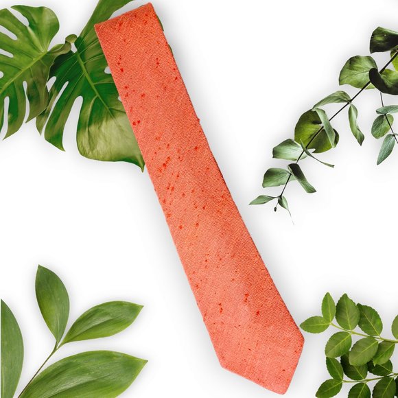 Textured Linen-Cotton blend Orange Tie - Picture 1 of 6